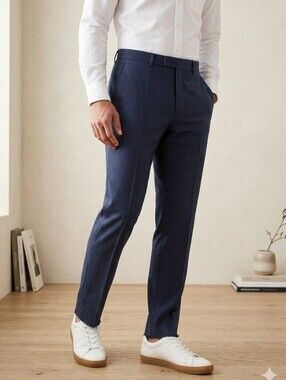 New + Tag Strellson Mens Size 52 Plaid Blue Dress Pants Quinten Office Trousers